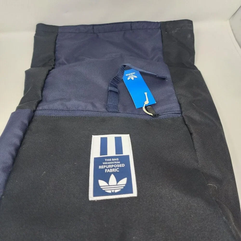 Adidas Backpack Mens Blue Reprocess Fabric Roll Top Padded Casual Bag Sports